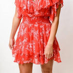 Gilner Farrar Dress Finley Flower Print Red Mini Ruffles Crinkly Fabric Medium Photo 0