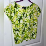 Jones New York Petite Medium 100% Cotton Natural Fiber Yellow Green Print Top Photo 10