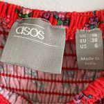 ASOS Shirred Red Ditsy Floral Faux Wrap Dress Size 6 Photo 4