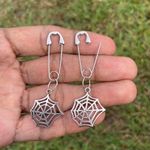 Handmade Unique Elegant Punk Gothic Style Web Spider Safety Pin Design Hoop Earrings, Boho Photo 0