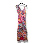 Lulus NWOT Radiant Ruby Red Floral Print Chiffon Asymmetrical Maxi Dress Small Photo 2