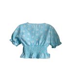 Y2K Gingham Daisy Smocked Cottage Core Short Sleeve Crop Top Medium Blue Photo 4
