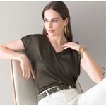 White House | Black Market Women's Shirt Top V Neck Cap Sleeve Brown Size XS Photo 0