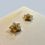 Tory Burch New Auth. Kira 18K-Gold-Plated & Beige Enamel Logo Star Stud Earrings Photo 3