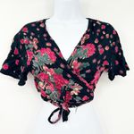 Womens Y2K‎ Resortwear Summer Dark Romantic Tie Wrap Floral Crop Top Blouse Black Size undefined Photo 0