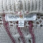 Woven Heart Open Front Sweater Cardigan Fringe Striped L Photo 5