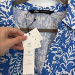 ZARA  Blue and White linen blend midi printed shirt dress belted Photo 5
