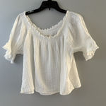 Natural Life  Cotton Gauze Shirt L/ XL White Raw Edge Off Shoulder Boho Coastal Photo 0