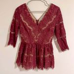 Maeve  Anthropologie lace overlay v neck burgundy blouse valentines Photo 0