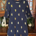 Lilly Pulitzer Preston Navy Blue Gold Fish Print 100 Pima Cotton XS Shift Dress Photo 0