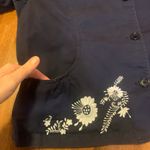 Denim&Co Jacket 1X Dark Blue Blazer with White Embroidered Floral Accents Photo 4