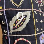 Vintage Vest Womens Medium Black Floral Embroidered V Neck Boho Photo 7