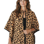 Tahari Leopard Print Knit Zip Front Cape Poncho Jacket S/M Photo 0