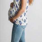 Thyme M Maternity Floral Print Faux Wrap Top Short Sleeve Gathered Waist Women's White Size undefined Photo 0