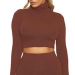 Naked Wardrobe The NW Turtleneck Crop Top Brown Baddie Fall Neutral Chic XL NEW Photo 0