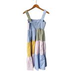 Aureum Hallie Poplin Pastel Color Block Tiered Midi Dress XS Blue Photo 2