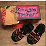 Farm Rio NEW  Beaded Strappy Black Sandal Dust Bag Rubber Sole Size 8 Photo 1