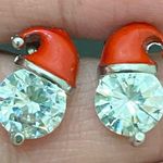 Adorable Enamel Santa Claus Hat Clear CZ Rhinestones Stud Earrings Photo 1