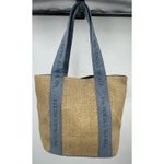 Victoria's Secret Straw Beach Tote Bag Large Weekender Travel Logo Blue Beige Photo 3