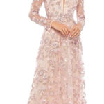Mac Duggal NWT 70224 Pink Floral Applique Long Sleeve Illusion Gown Sz 10 $398 Photo 0
