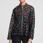 Belgin Frances Iridescent Leaf Leather Mesh Jacket Full Zip Large Geniune Lamb Black Photo 0