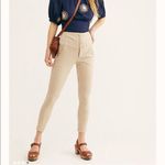 Free People  Frankie High Waist Skinny Pants Tan White Stripe Button Front 4 Photo 1