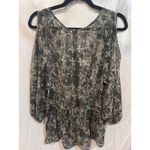 DKNY JEANS Cold Shoulder Blouse Black White Floral Print Gathered Waist Size L Size L Photo 6