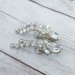 Vintage Clip On Earrings 1.5" Clear Gem Dangle Photo 2