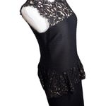 Tadashi Shoji Pintuck Peplum Sleeveless Stretch Sheer Lace Dress Black Medium Photo 4