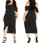 City Chic Black Flirtation Drape Midi Dress Size 16 Photo 1
