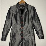 EXPRESS Vintage Silver Trench Coat Pockets Nylon Shimmer Lined Y2K Small 3/4 Photo 7