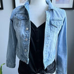 Tractr Jean Jacket Cropped Denim Size Medium Light Blue Wash Blue Photo 0