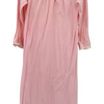 Vintage JCPenney Pink Long Nightgown Smocked Neckline Bow Soft Nylon 80s Medium Photo 0