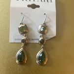 Trifari  Bronze and Green Dangle Earrings with Teardrop Design, Hook Backing Photo 3