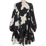 ALEXIS X TARGET NWT Black Beige Print Ruffle Hem Long Balloon Sleeve Mini Dress Size M Photo 1