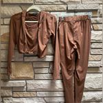 WAYDAMIN Sport 3 in 1 Set zip Up crop hoodie and leggings chocolate brown small Photo 1