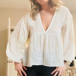 ZARA NWOT  white v neck baby doll long sleeve top / shirt/ blouse! Photo 2