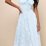 Lulus  Darling Confidence NWT Large Light Blue Rosette Bustier Lace-Up Midi Dress Photo 0
