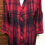 American Rag  Cie Black & Red Plaid Tunic Top sz S pleated button front academia Photo 0