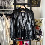 Dennis By Dennis Basso Croc Embossed Faux Leather Blazer Jacket Black Womens 16 Photo 3