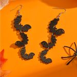 Cute 3 Black Bat Design Long Dangle Earrings Cute Party Style Acrylic Halloween‎ Photo 5