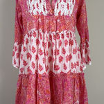 Meher’s The Label Tiered Floral 100% Cotton Scallop Edge Mini Dress Sz Med Pink Photo 0