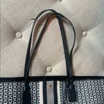 Tory Burch Gemini Link Canvas Tote Black Striped Chain Print Large Bag Photo 9