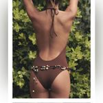 ZARA  NWT brown halter one piece swimsuit black flower detail Photo 2