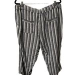 Per Se White & Blue Stripe Washable Linen & Viscose Blend Drawstring 1X Pants. Photo 4