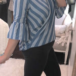 Late August size medium blue & white striped top Photo 0