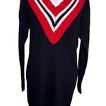 Almost Famous Black Red White Sweater Dress Distressed V-Neckline Size Medium Photo 5