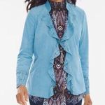 Chico's Light Blue Blazer Faux Suede Moto Jacket SZ 2 Business Casual Office Photo 0