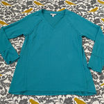 Wildfox  Teal Haley Waffle V Neck Sweatshirt EUC Size M Photo 0
