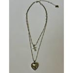 Betsey Johnson Betsy Johnson Necklace Double Strand Heart Cross Beaded Chain Silver Tone Photo 1